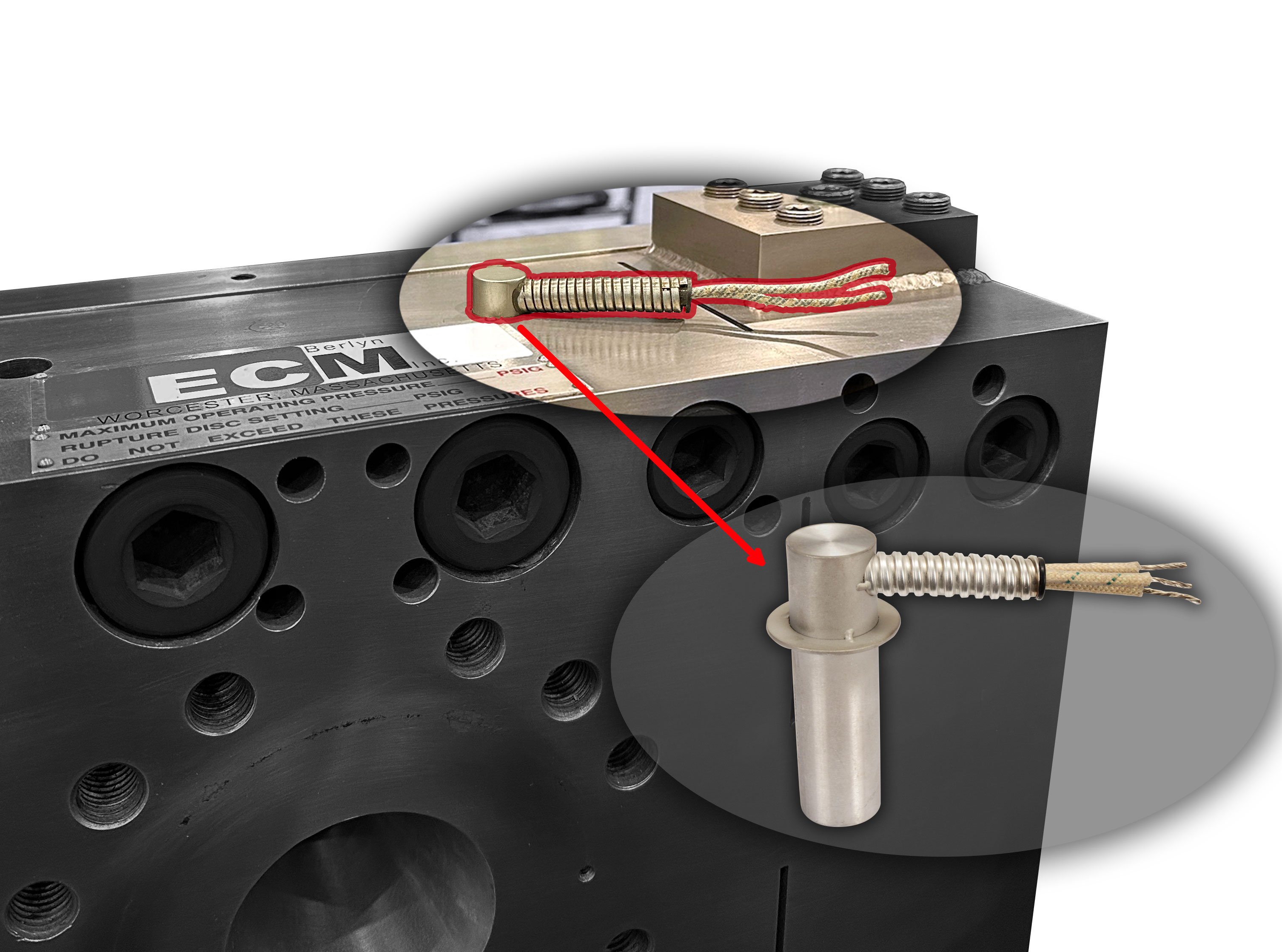 Cartridge heater inserted into mold for extrusion machinery