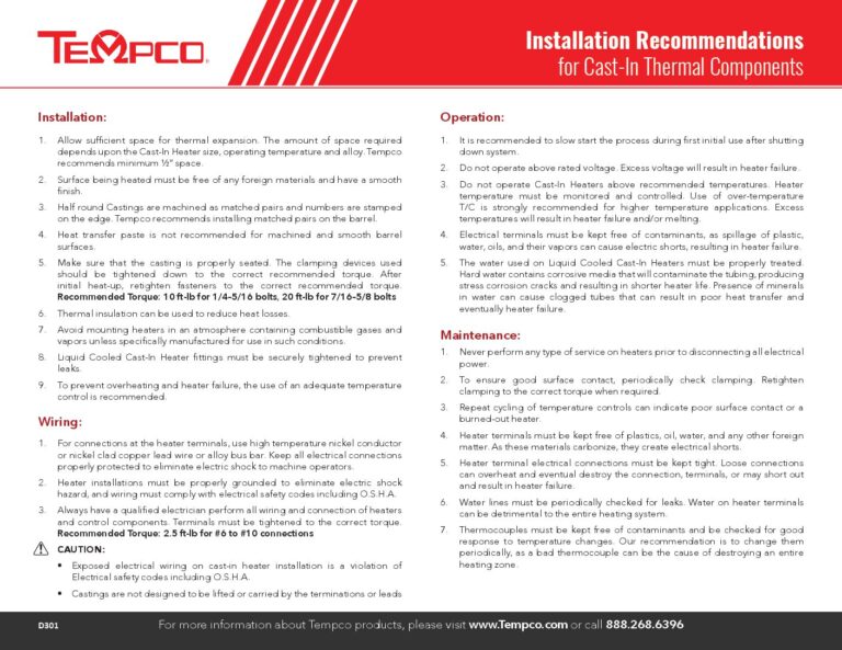 Cast-In Thermal Components Installation Recommendations
