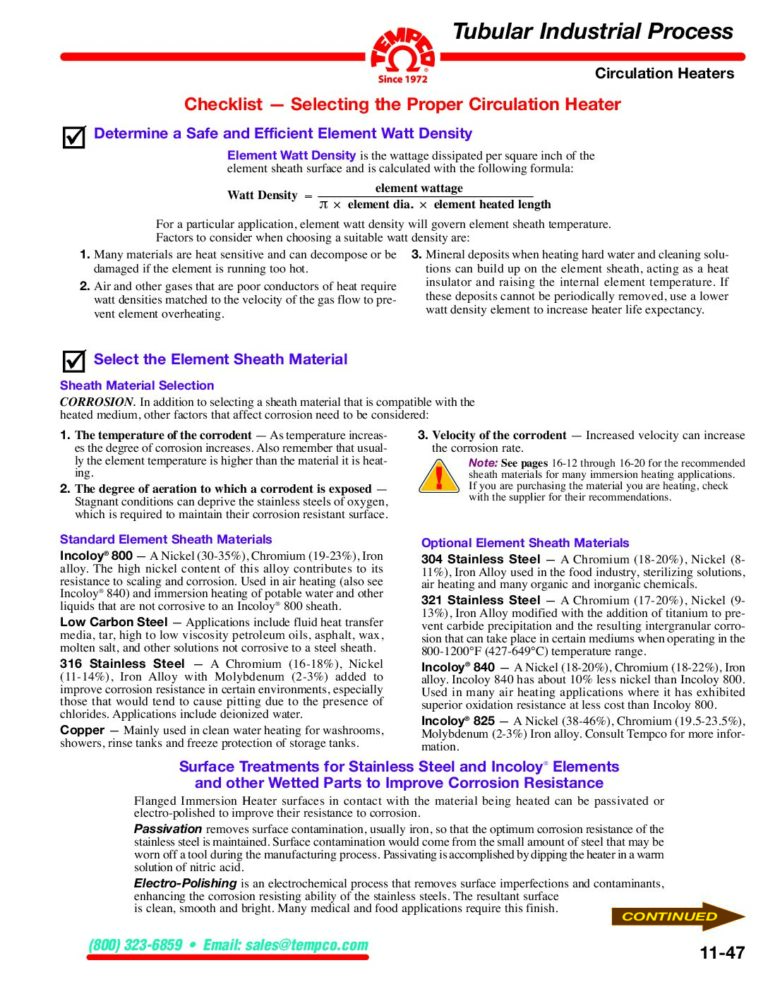 Circulation Heater Selection Guide