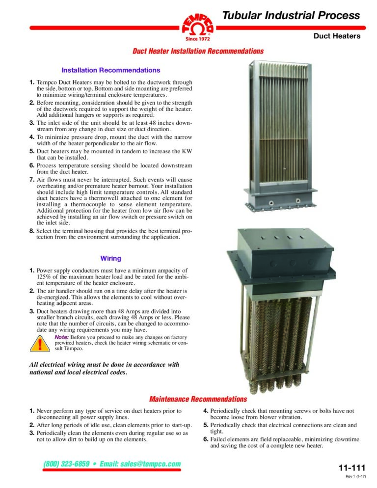 Duct Heater Installation Recommendations