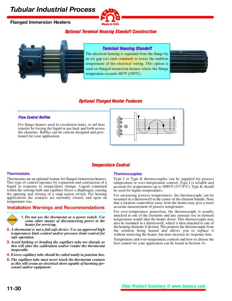 Pressure Rated Flanged Immersion Heater Installation Recommendations