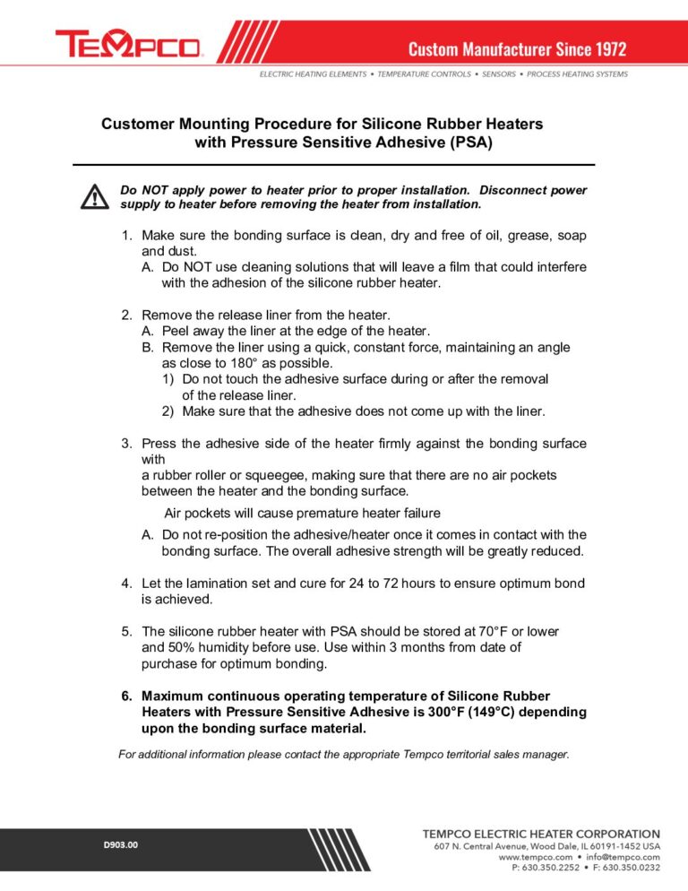 SHS Silicone Rubber Heaters with PSA Mounting Procedure